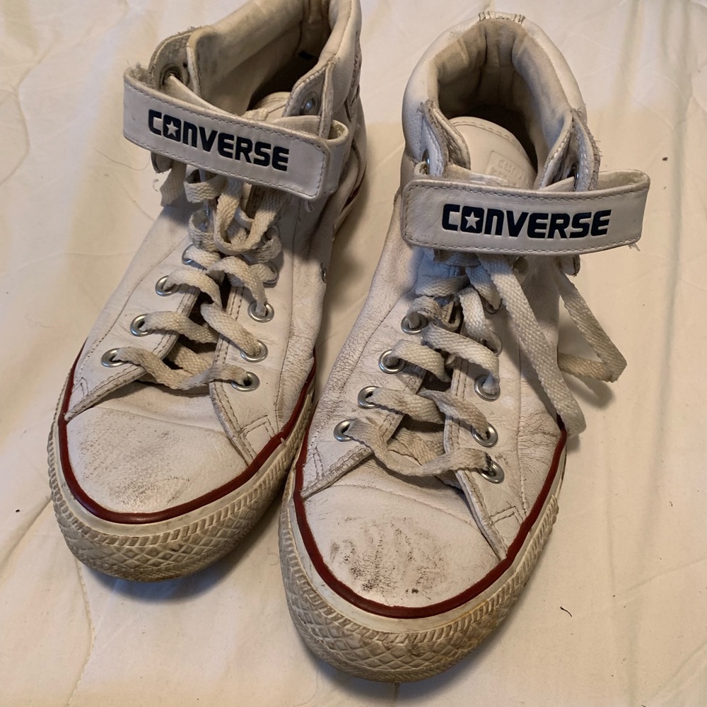 Leather Converse with removable Velcro strap